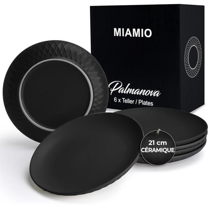 ONEMORE Lot De 6 Assiettes Petites 21.6 Cm Céramique - Assiettes à Dessert Salade Blanc Crème Bords Marron