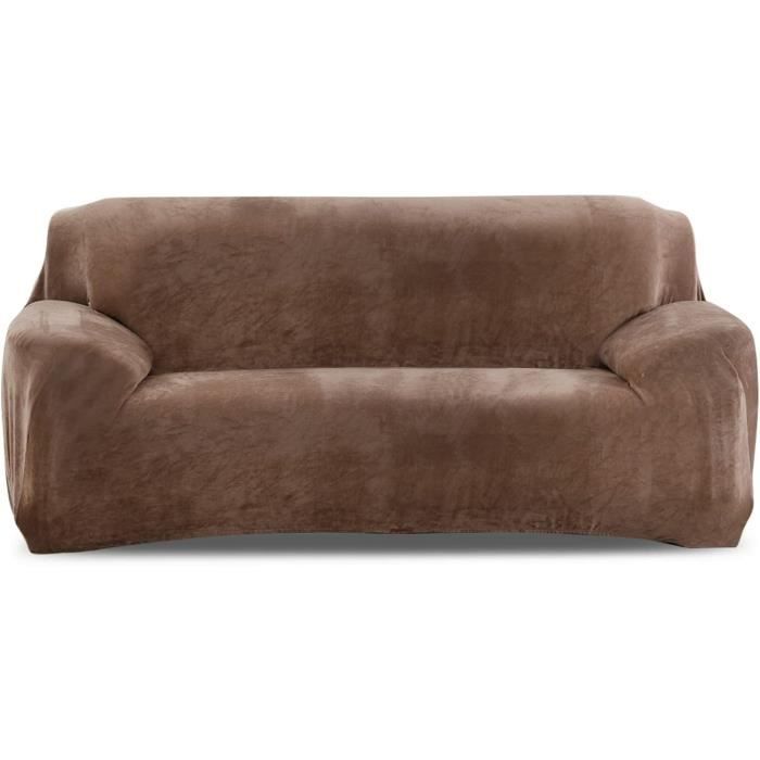 Housse De Canapé Extensible En Velours – Oatmeal – Anti-dérapante, Lavable – Taille XL