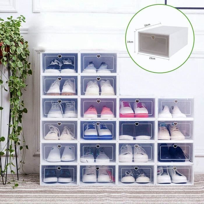 Boîte à chaussures Transparentes en Plastique, Lot de 12 , Boîte Rangement  Chaussures, Etagère à Chaussures,M - Mondeer - Cdiscount Maison