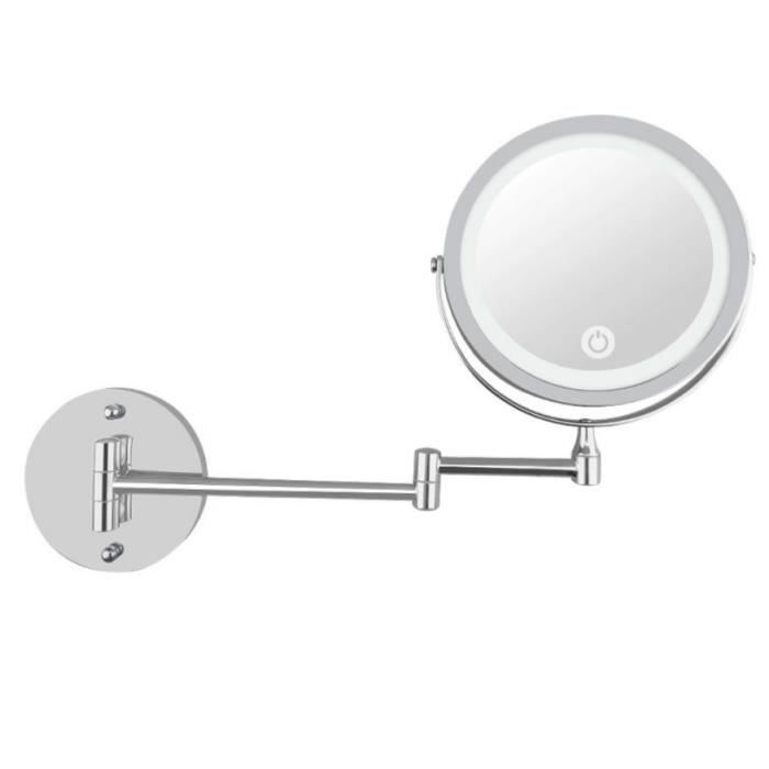 Miroir de Maquillage de Charge de Batterie d/écran Tactile de Rotation de 180 Degr/és en ABS blanc 24 LED 10X Grossissant le Miroir Cosm/étique