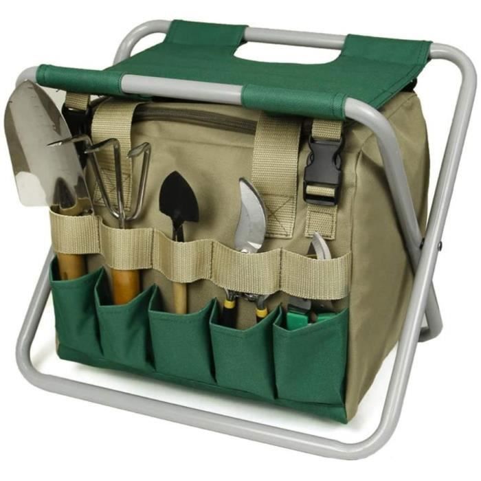 Tabouret de Jardin agenouillé Coussin de Repos avec Petit Sac en Tissu Yard Work Bench Tabouret Pliant de Jardin Pliant pour Ceinture Ceinture à Outils Pliable 