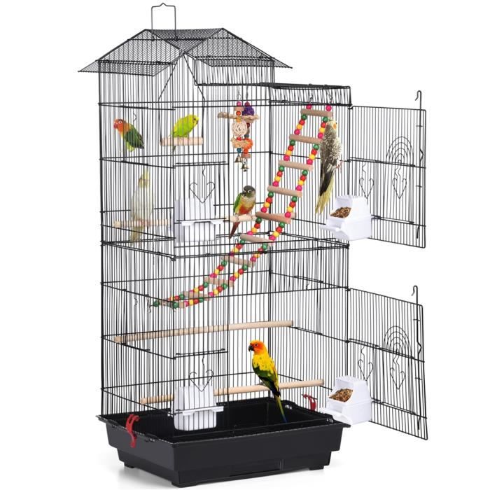 yaheetech cage oiseaux volière perruche avec 3 jouets pour perroquet /calopsitte élégante /canaries 46 x 35,5 x 99 cm métal noir