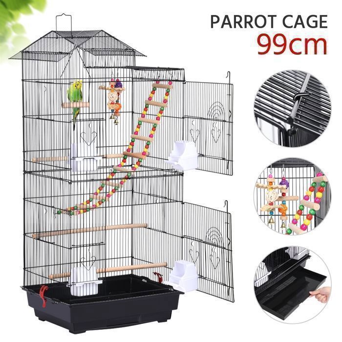 Meilleurs prix pour Yaheetech Cage Oiseaux Volière Perruche avec 3 Jouets pour Perroquet /Calopsitte élégante /Canaries 46 x 35,5 x 99 cm Métal Noir