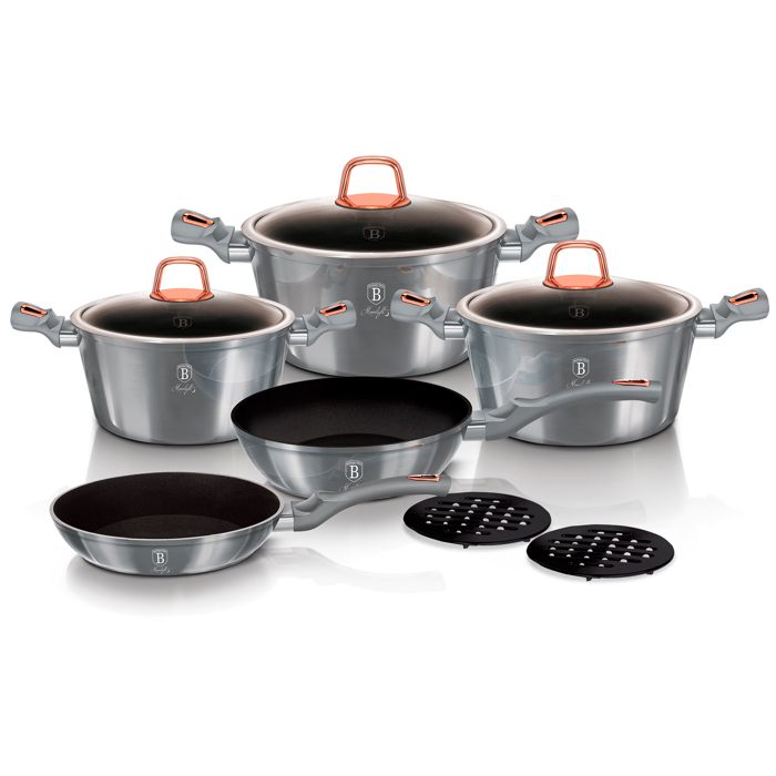 Batterie de Cuisine à Induction 10 Pièces Aluminium Antiadhésif sans PFOA Berlinger Haus Moonlight  Gris 97918