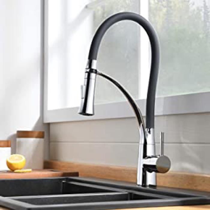 Mitigeur 3 voies robinet cuisine NOIR avec douchette eau chaude / eau  froide et bec indépendant pour l'eau filtrée - Cdiscount Bricolage