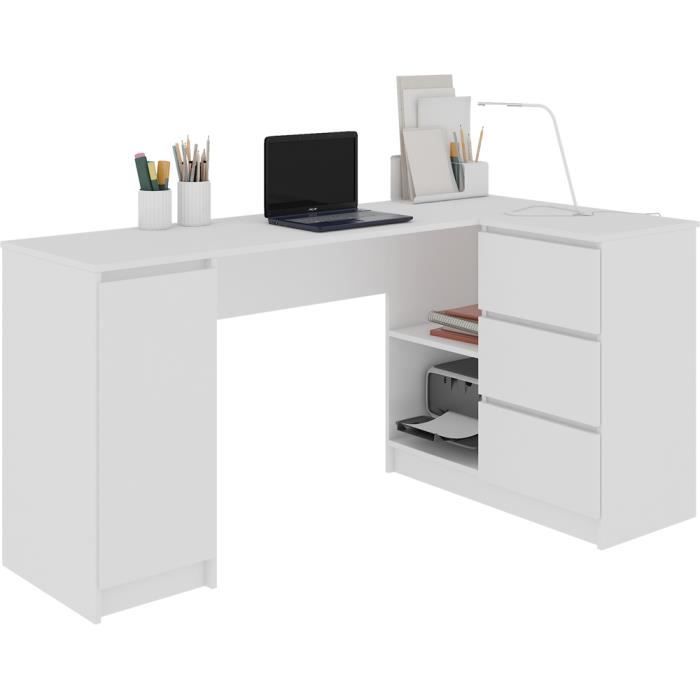 Balaur Bureau Informatique D Angle Moderne 155x85x77cm 3 Tiroirs Grandes Niches Table Ordinateur Multi Rangements Blanc Achat Vente Bureau Balaur Bureau Informatique Cdiscount