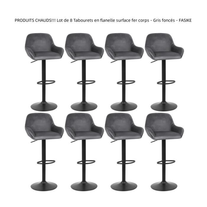 produits chauds!!! lot de 8 tabourets en flanelle surface fer corps chaises de bar - gris foncés - fasike