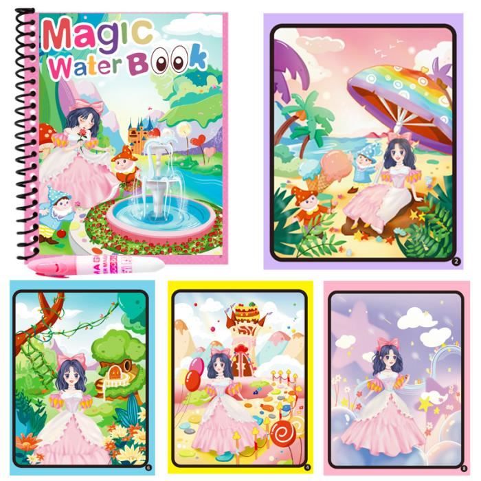 Livre De Coloriage à L'Eau Magique – 5 Thèmes (Licorne, Animaux, Mer, Dessin, Transport) – 5 Stylos – Réutilisable 3+