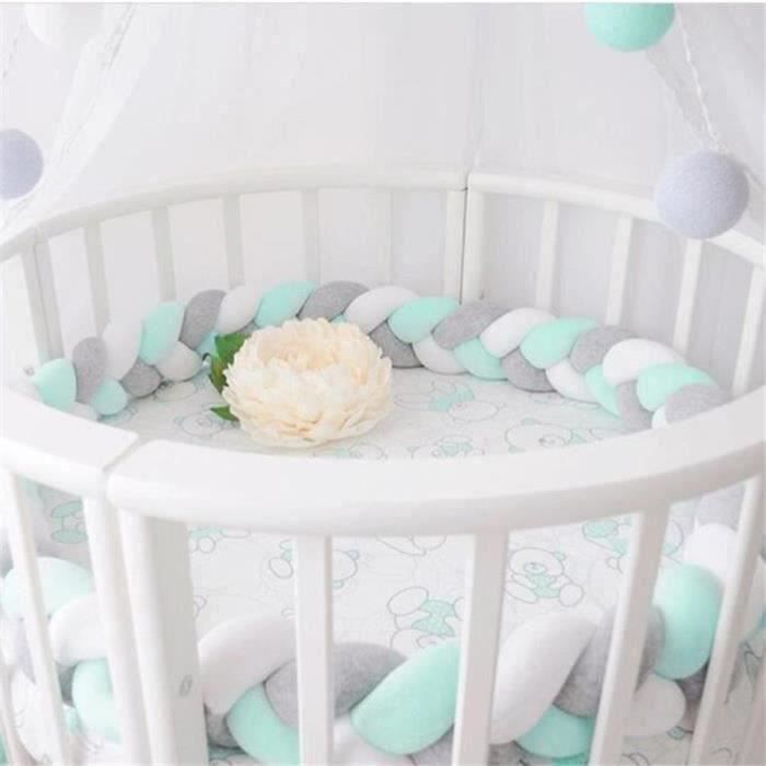 3M Tour de Lit Coussin Serpent Coussin Tressé Pare-chocs Velours Protection Bébé- Gris+Blanc+Vert WOW2365 CHR9136