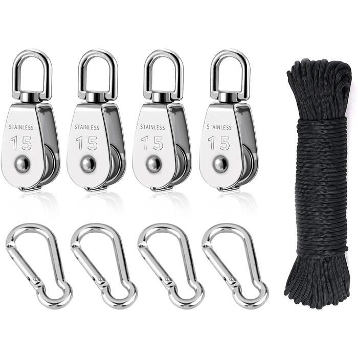 24 Poulies Simples M15 En Acier Inoxydable - Rotation 360°, Capacité 35 Kg, Pour Corde, Rideaux, Système DIY