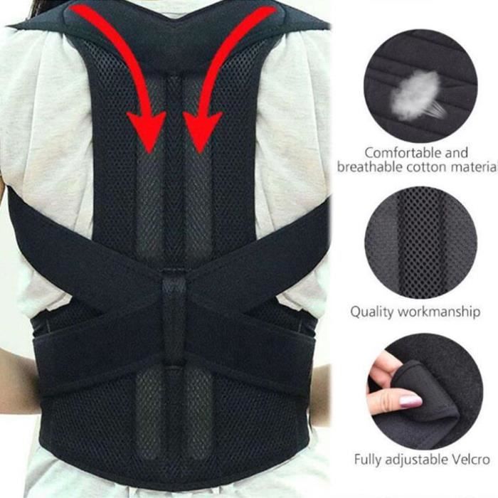 size l - le noir - correcteur de posture magnétique ajustable pour homme et femme, corset de soutien du dos,