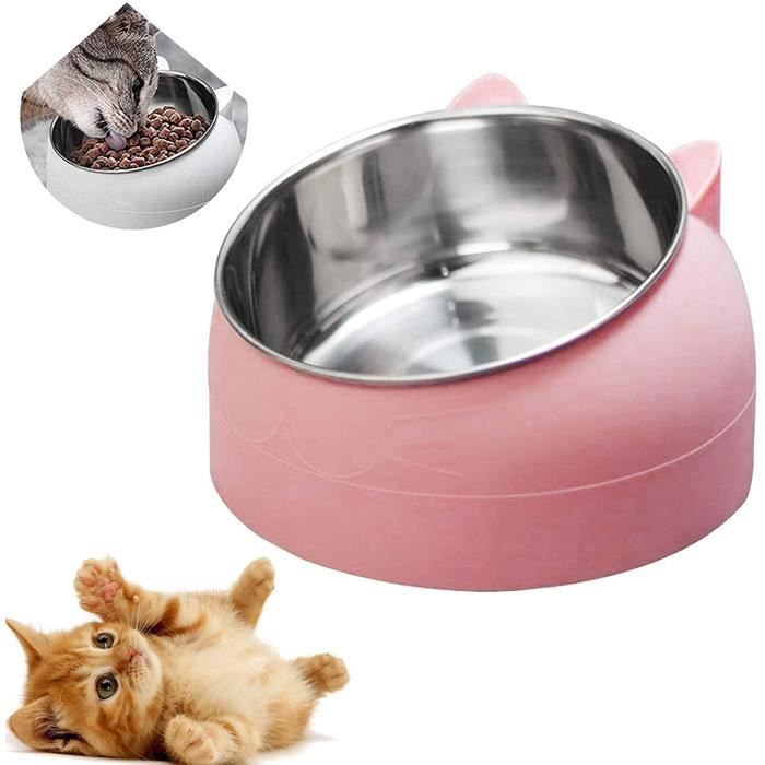 Gamelle pour Chat,Inclinée Bol pour Chat en Acier Inoxydable,Gamelle Chien Chat Antidérapante, pour Chat Chiots Hamsters
