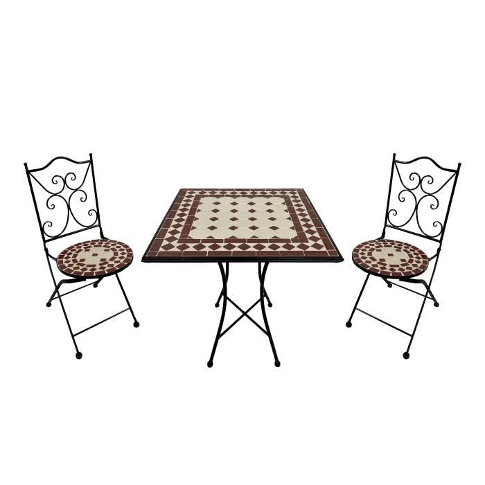 Ensemble bistro - AXI - Camilla - 2 chaises pliantes - 1 table - Mosaïque rouge et blanche