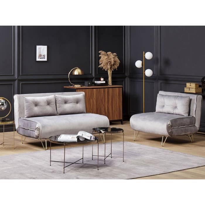 Ensemble canapes BZ 2 + 1 places en velours gris VESTFOLD Ensemble canapes BZ 2 + 1 places en velours gris VESTFOLD