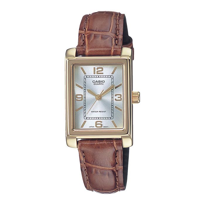 Montre bracelet unisexe - CASIO - LTP-1234PGL-7AEG - Bracelet cuir marron - Cadran blanc - Boîtier doré