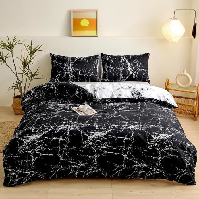 Parure De Lit 3 Pièces En Coton Microfibre - Housse De Couette 220x240 Cm + 2 Taies 65x65 Cm, Motif Faon Forestier, Réversible, Fermeture éclair