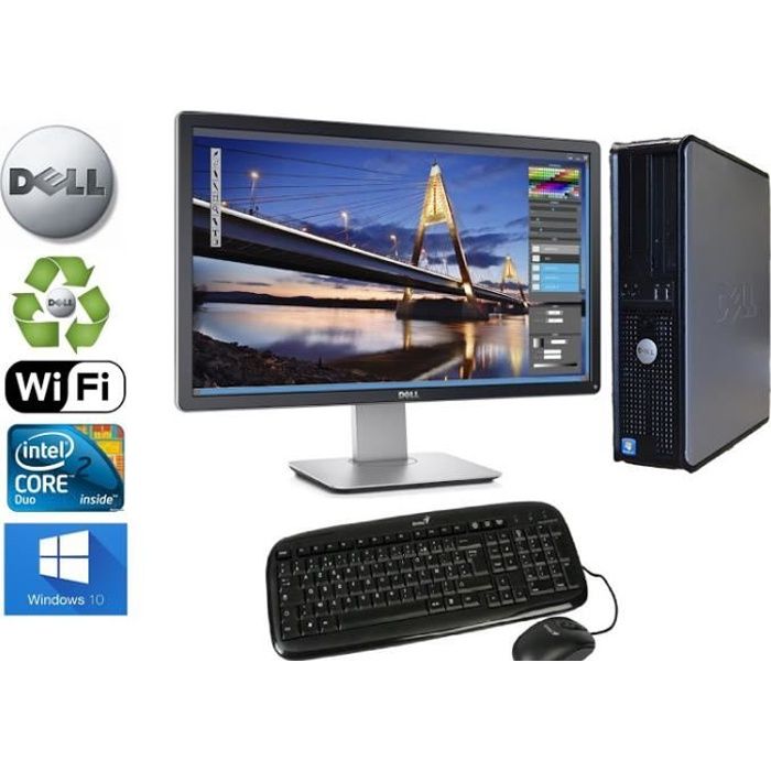 Vente PC Portable Unité Centrale  Dell Optiplex  780 SFF Core2Duo 2,93Ghz RAM 8GO HDD 1 TO Ecran 24" Wifi Windows 10 pas cher