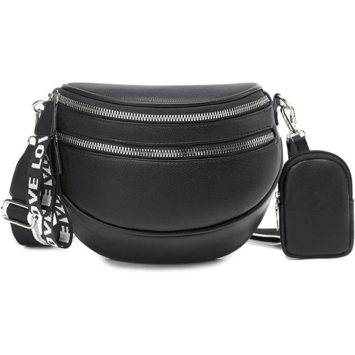 Lizbin Sac Banane Bandoulière Homme Femme – Petit Sac Poitrine Léger Voyage Randonnée Sport (Noir)
