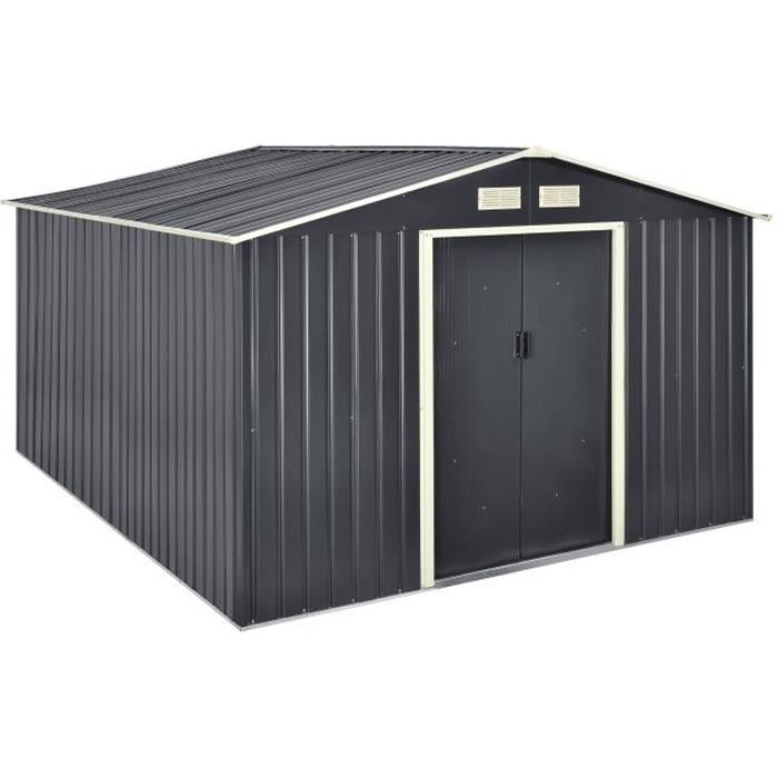 Outsunny Abri De Jardin En Bois Avec Toit à Charnière Et étagères à 2