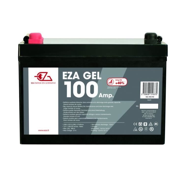 EZA Batterie Auxiliaire Gel 100Ah Résistante aux Basses Températures Camping-Car Noir
