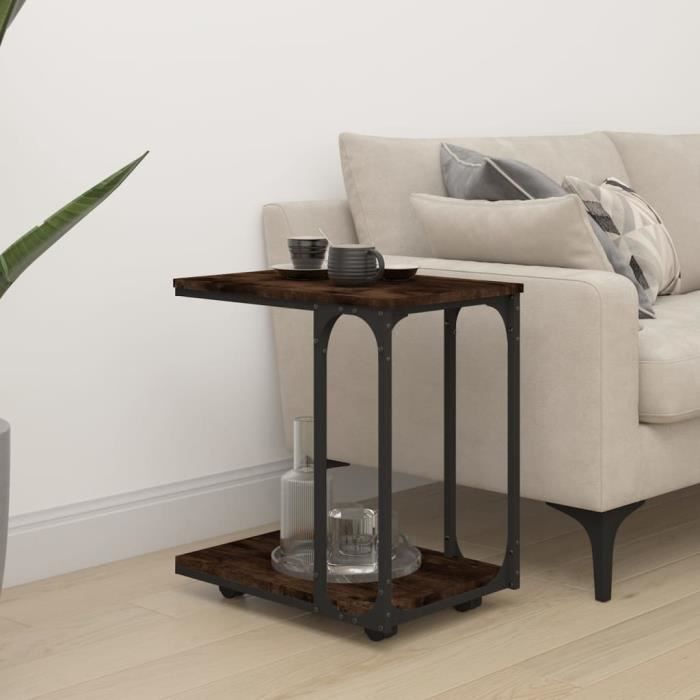 table d'appoint famirosa en bois d'ingénierie et acier - chêne fumé - contemporain - design - 50x35x55,5 cm