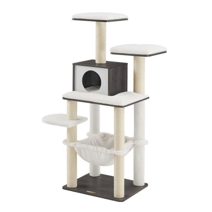 Comparer les prix de Arbre à chat, Hauteur 138 cm, Multiniveau, avec Griffoirs, Hamac, Plate-forme, Tissu Peluche Doux, Housse Lavable, Gris Brumeux