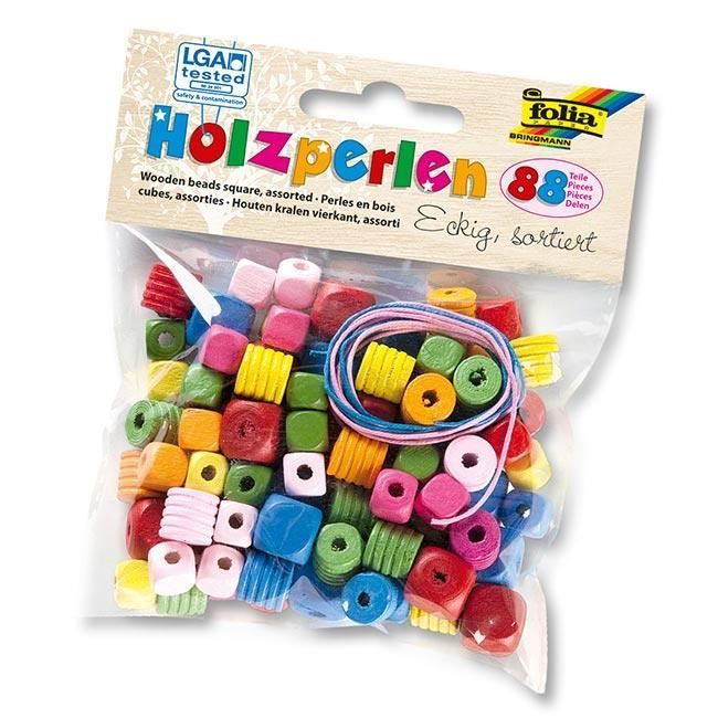Kit de création de bijoux perles en bois cubes coloris assortis 88 pièces
