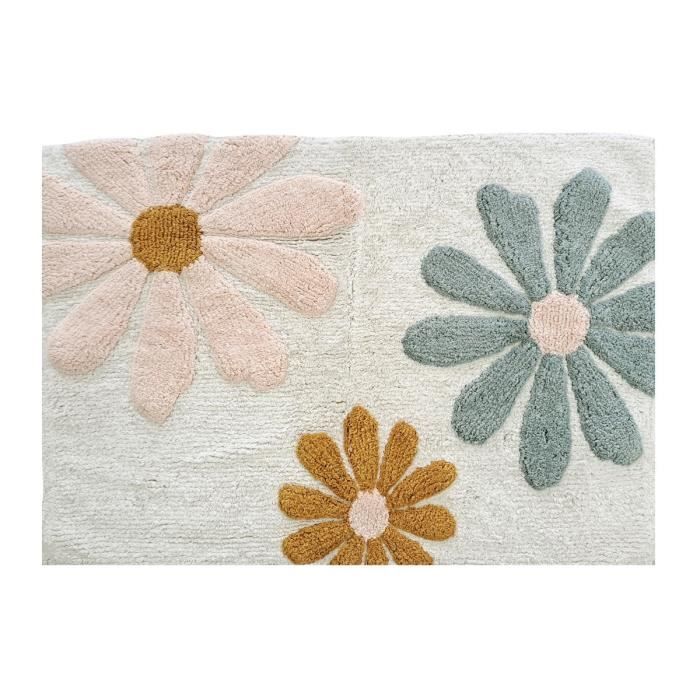 Tapis enfant à fleurs en coton tufté 60x90cm