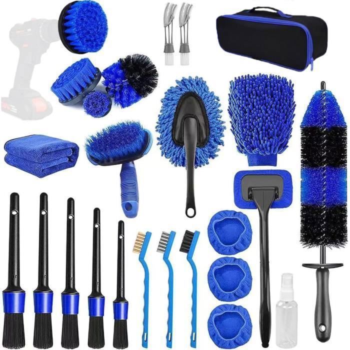26Pcs Lot de Brosse Nettoyage VoiturePinceau Detailing AutoKit de Brosse Nettoyage Voiture Interieur Exterieur