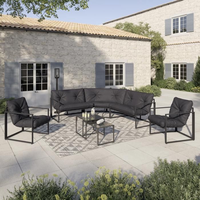 IDMARKET Salon de jardin bas NAIROBI 8 places salon dangle