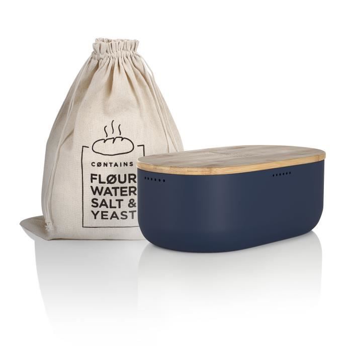boîte à pain en métal avec sac à pain en lin pour une fraîcheur durable - 'ægte' - lars nysøm - 36x19x13cm - navy