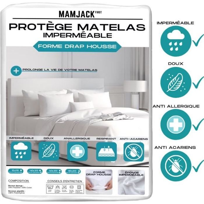 Protège matelas ( 140 x 190 cm ) - Imperméable, absorbant et anti-acariens  - MAMJACK - Cdiscount Maison