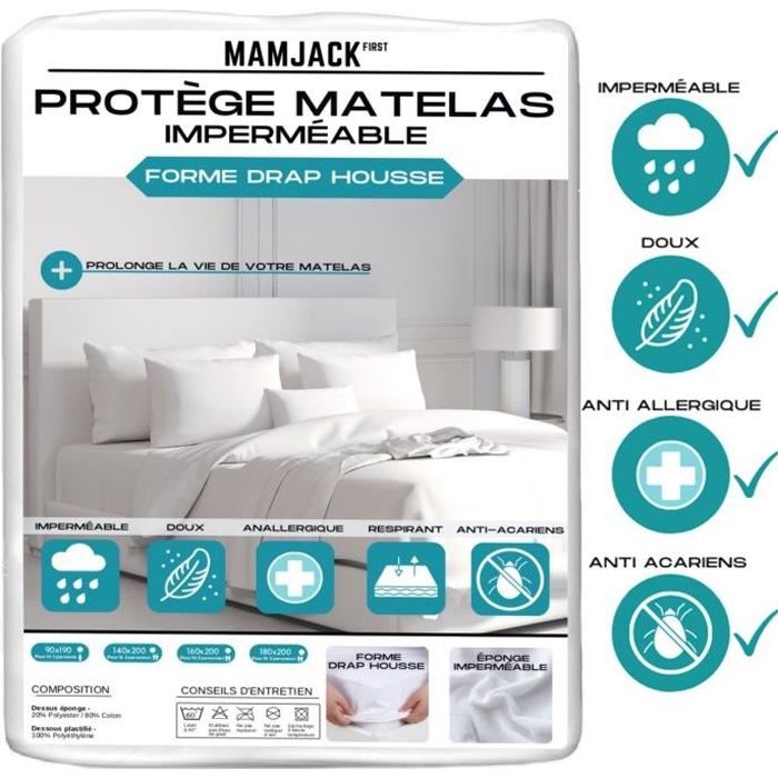 Protège matelas imperméable, absorbant et anti-acariens 140 x 190 cm