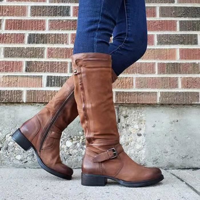 bottes cuir marron talon haut