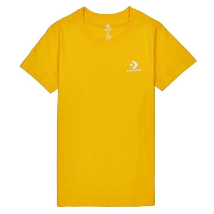 ايباد ميني ٥ T-shirt jaune amarillo femme Converse stacked logo chest Jaune ... ايباد ميني ٥