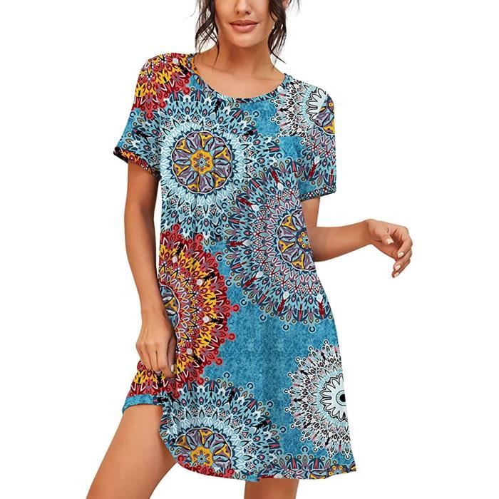 Pyjama en soie femme ete Plisse Femme Robe a Manches Courtes O cou Robe Vintage Robes De Verano Grande Taille Robes Pour Femmes Par Blue Cdiscount Pret a Porter