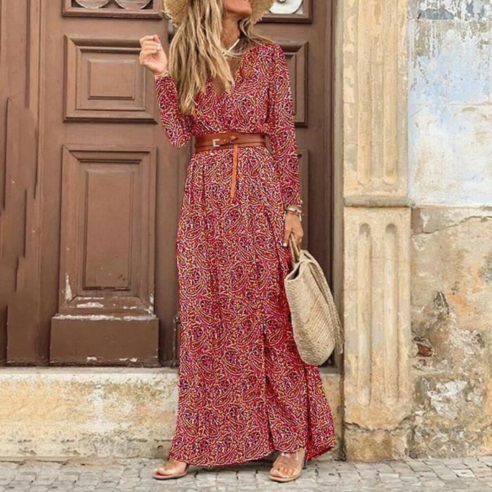 Robe longue fleuri cheap rouge