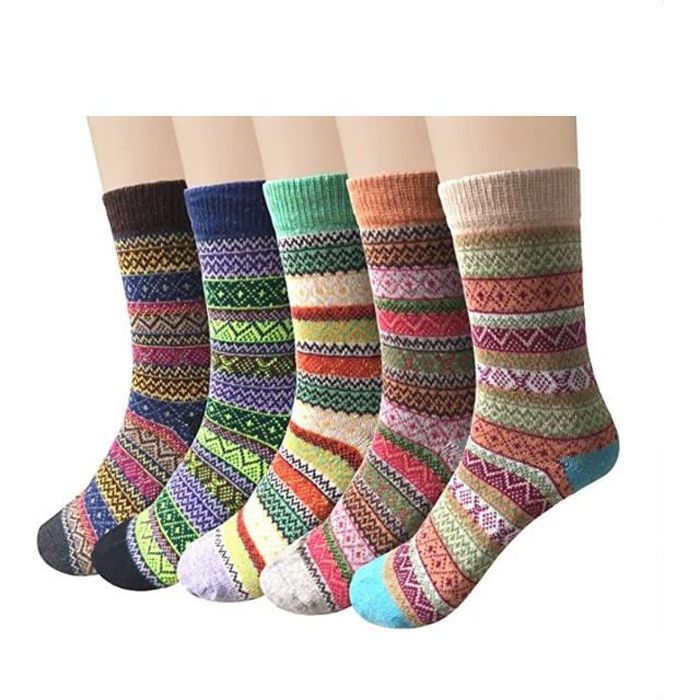 5 Paires Chaussettes Femme Hiver Chaussettes en Laine Coton Chaudes  Épaisses Fantaisies Style Noël Mix 5 colors - Cdiscount Prêt-à-Porter