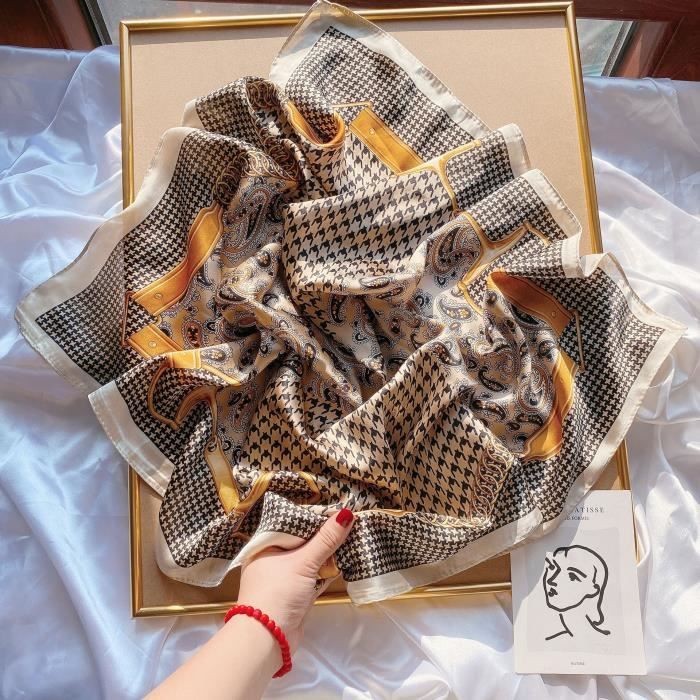 Foulard Carré En Satin Pour Femme - 88,9 X 88,9 Cm - Noir - Accessoire élégant Pour Cheveux, Cou, Sac