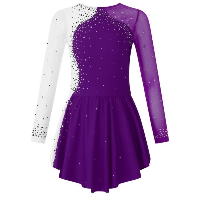 Iixpin Enfant Fille Robe Patinage Artistique Strass Manche Longue Tenue  Compétition Spectacle 5-16 Ans - Cdiscount Sport