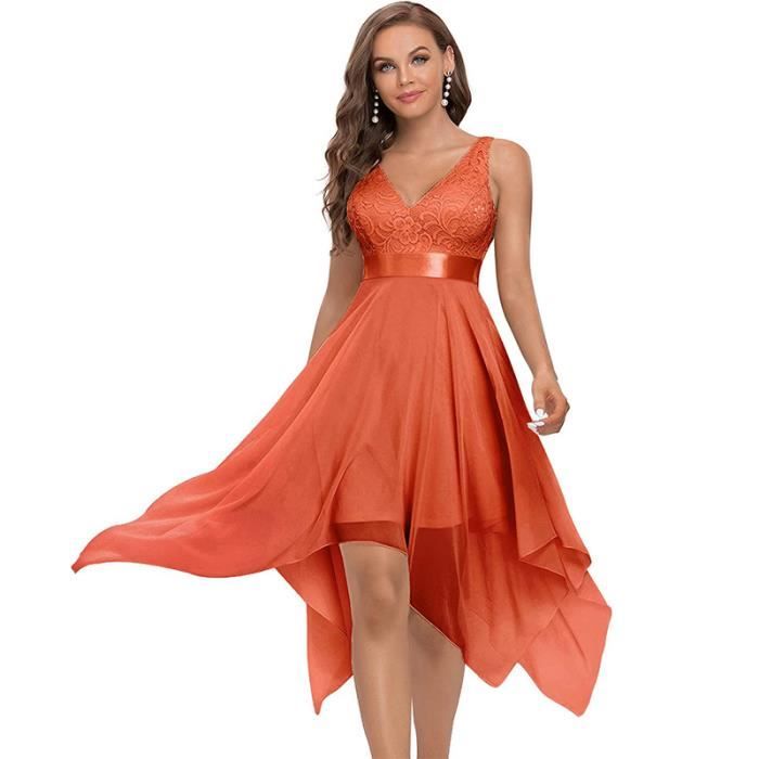EverPretty Robe de Cocktail Asymétrique au Genou Femme Double ColV sans Manche en Dentelle