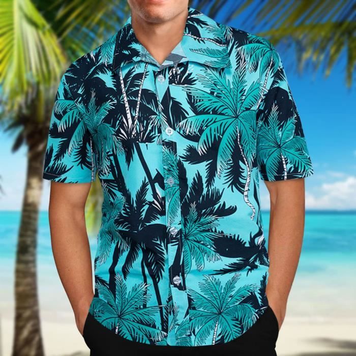 Chemise Hawaienne Hommes Chemise A Manches Courtes A Revers A Imprime Hawaien Pour Hommes Bleu Bleu Cdiscount Pret a Porter
