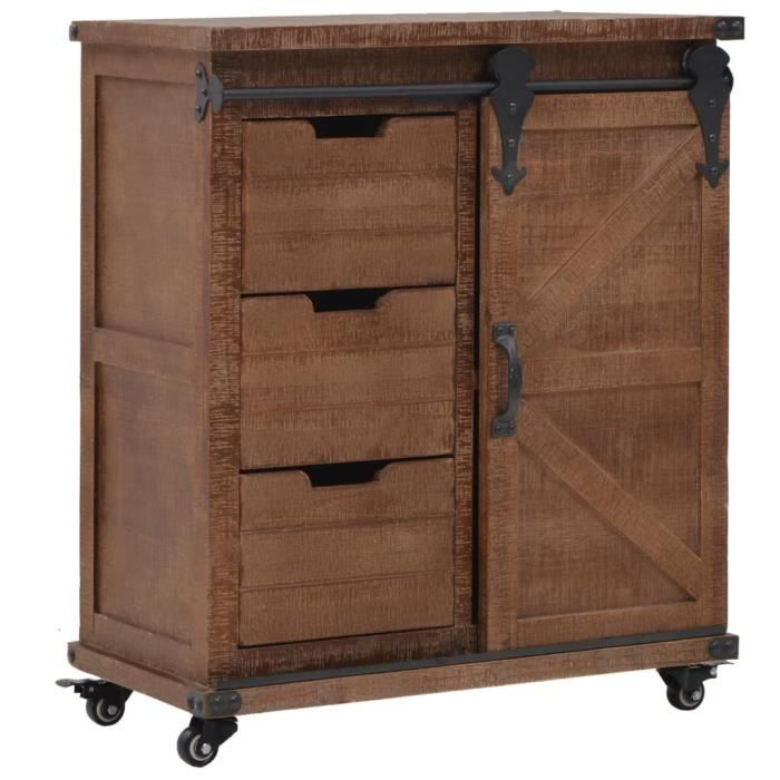 Armoire de rangement - OVONNI - JILL - 3 tiroirs - 2 portes - Bois de sapin massif