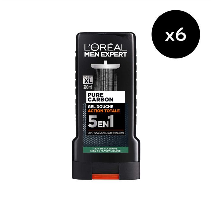Lot de 6 - L'Oral Paris Men Expert Pure Carbon Gel Douche Action Totale 5  en 1 300ml - Cdiscount Au quotidien