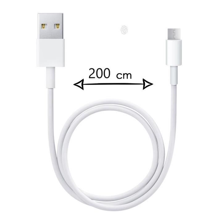 Câble Micro USB Oppo A15 2 Mètres Charge Rapide Transfert de Données