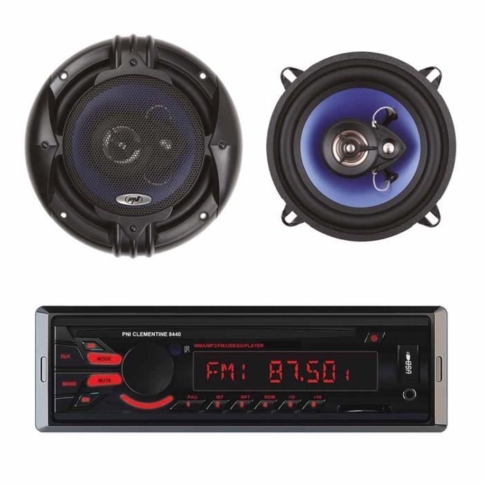 Pack Radio Lecteur MP3 pour Voiture PNI Clementine 8440 4x45W USB SD AUX avec Set 2 Haut-parleurs coaxiaux pour Voiture PNI HiFi500