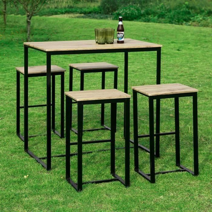 sobuy® ogt15-n set de 1 table + 4 tabourets ensemble table de bar bistrot + 4 tabourets de bar avec repose-pieds table haute
