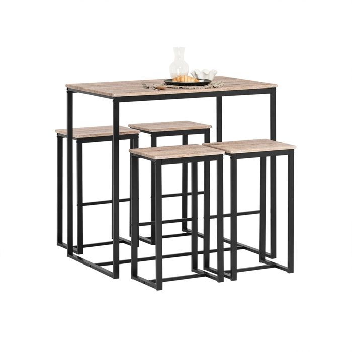 sobuy® ogt15-n set de 1 table + 4 tabourets ensemble table de bar bistrot + 4 tabourets de bar avec repose-pieds table haute