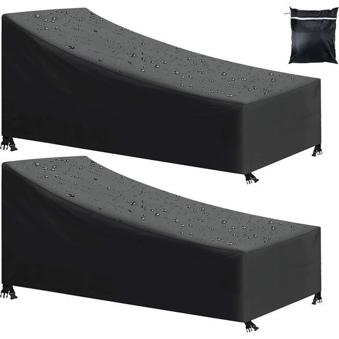 Housse De Chaise Longue Imperméable 2pcs - Tissu Oxford 210D Anti-UV - 200x75cm Noir