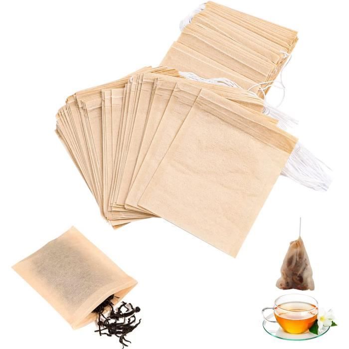 Sachets de thé jetables, 100 pièces, sachets filtrants pour infuseur à thé avec ficelle, papier filtre scellé pour herbes, thé en vrac